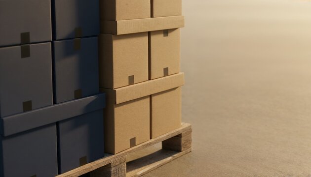 Stacked cardboard boxes on wooden pallet in warehouse