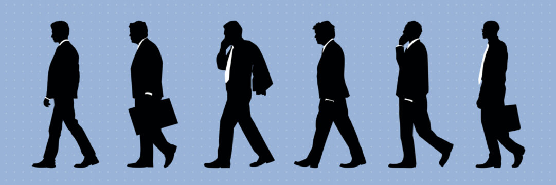 Silhouettes businesspeople walking sequence vector set