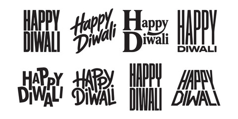 Obraz premium Happy diwali lettering set featuring diverse traditional typography styles