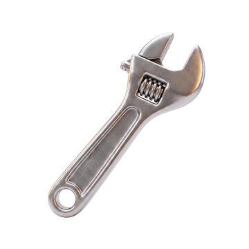 3D render of metallic adjustable wrench tool isolated