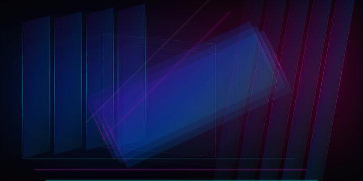 Abstract translucent rectangular shapes with glowing light lines on transparent background