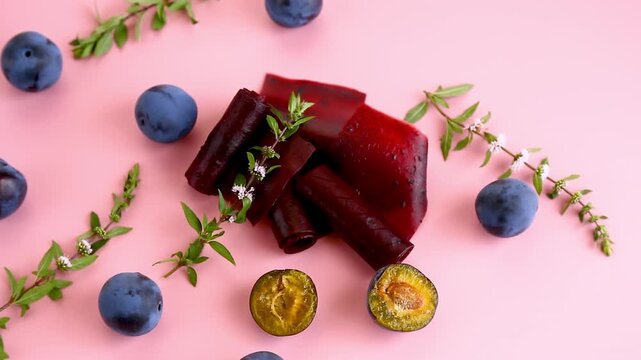 Traditional plum pastila with ripe fruit