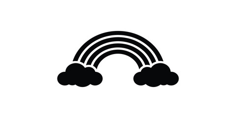 Obraz premium Simple black and white illustration of a rainbow with fluffy clouds on a white background