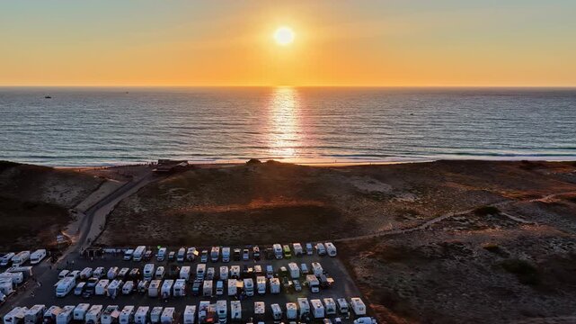 Aerial Sunset Over Plage des Oc&eacute;anides in Capbreton France