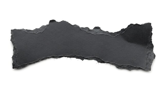 Curved black torn paper strip or arched ripped banner isolated on white background