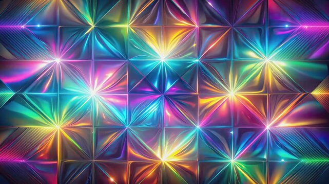 カラフルに光る幾何学模様とグラデーションが変化するループ背景素材