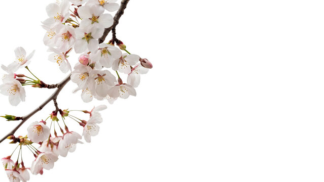 Blooming white cherry blossom sakura flower branch isolated on transparent background spring floral design