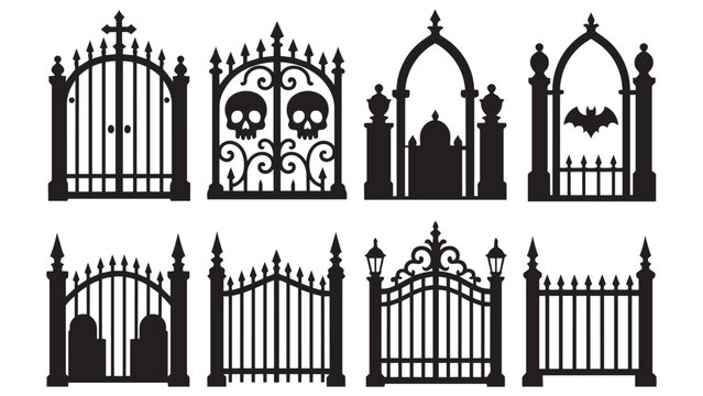 Black and white gothic style iron gates and fences set