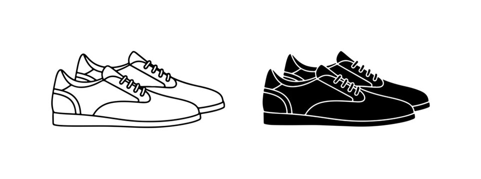 Classic Sneakers, Two Styles: Line Art and Silhouette, Footwear Icons for Fashion and Sport