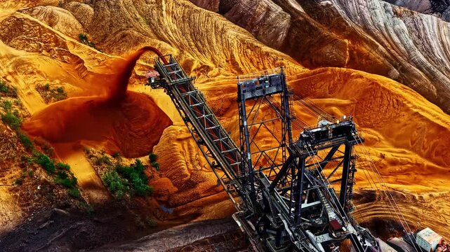 Large bucket-wheel excavator digging in the Tagebau Hambach open-cast lignite mine in Germany