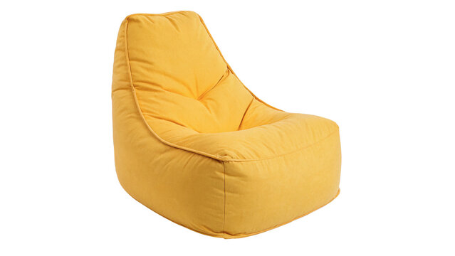Modern yellow fabric bean bag chair isolated on transparent background comfortable lounge furniture element