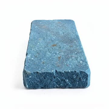 Rectangular single bluestone step with thick textured tread isolated on white background for architectural and landscaping design
