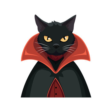 illustration of a vampire cat for Halloween, a cartoon character, an illustration for the design of festive themed goods