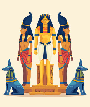pharaoh, guards, Anubis, vector illustration, Ancient Egypt