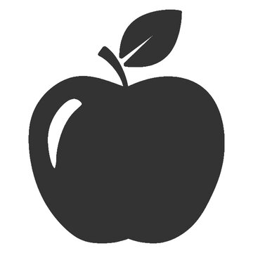 Black apple silhouette icon with leaf