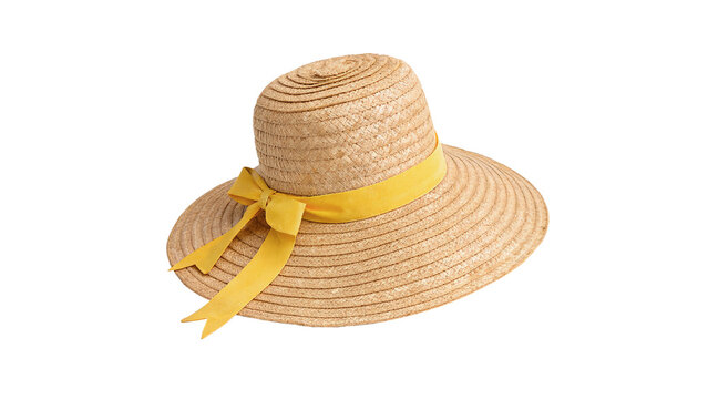 Classic summer straw hat isolated on transparent background fashionable sun protection beach apparel accessory