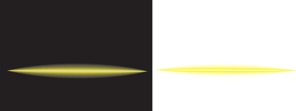 Golden Yellow Horizontal Glow Light Streak Isolated on Transparent Background