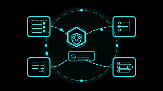Integrated digital ecosystem showcasing dynamic data processing, robust cybersecurity measures, and interconnected system management for modern technological solutions