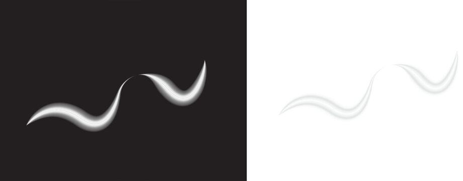 Abstract white glowing curved light streak with a smooth flowing wave shape and soft neon illumination. Suitable for motion graphics, modern backgrounds, energy concepts, digital design, banners