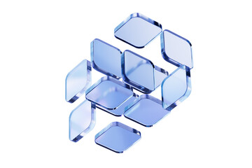 Plakat Exploded cluster of frosted glass panel isolated on white background, 3d rendering of modular block for cloud computing infographic, app interface concept and tech ad layout