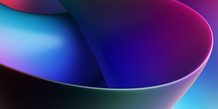Macro 3d rendering of soft flowing ribbon with beautiful rainbow gradient and shadow. Abstract minimalist