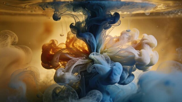 Dropping pigments by dropper into glass tank in studio, showing color mixing under warm light