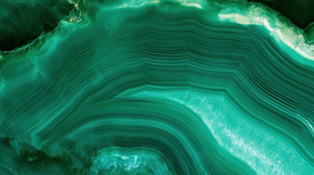 A green agate slice reveals banded translucent layers while illuminated from behind. It rests on a luxurious surface with space for text.