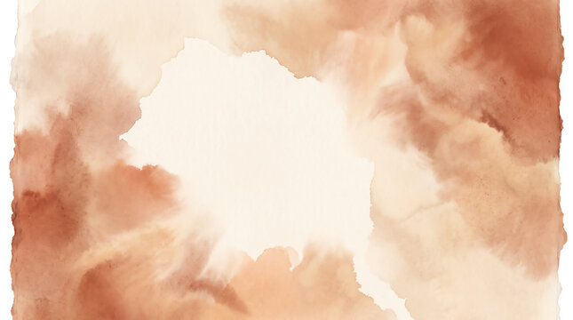 Abstract watercolor background with soft peach and warm terracotta brush stroke textures