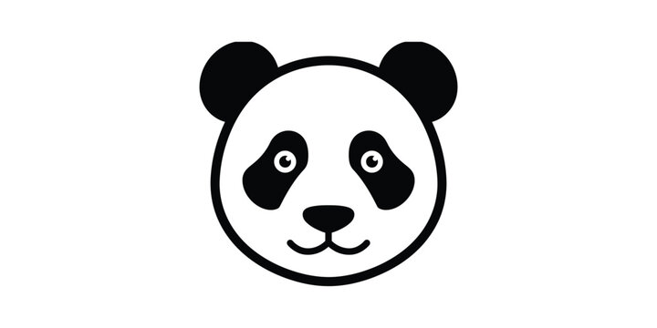 Simple black and white line art illustration of a cute panda face