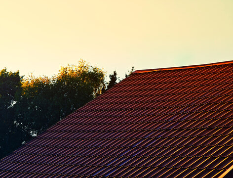 Sunset countryside roof of the building background