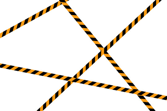 Yellow and black diagonal hazard warning tape lines crisscrossing on white background with caution lines hazard stripes safety tape barrier construction restricted zone