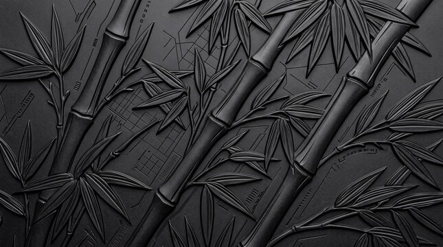 Black Bamboo Relief Texture Background with Modern Asian Design