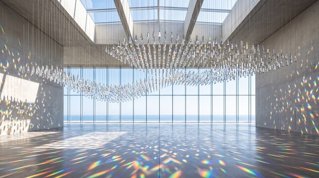 Modern Architecture Interior with Crystal Installation and Ocean View