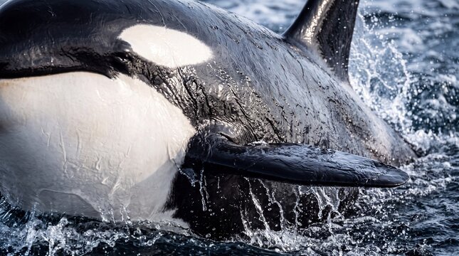 Close-Up of Killer Whale Surfacing in Ocean Water