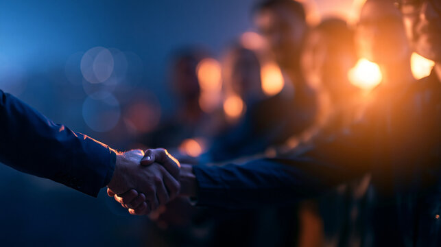 Business Partners Shaking Hands at Night Event