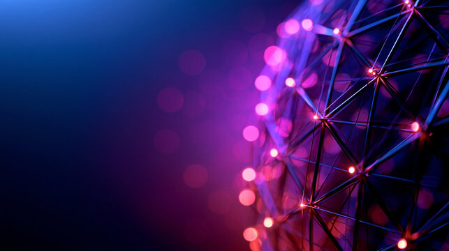Abstract Geometric Network Sphere with Glowing Lights