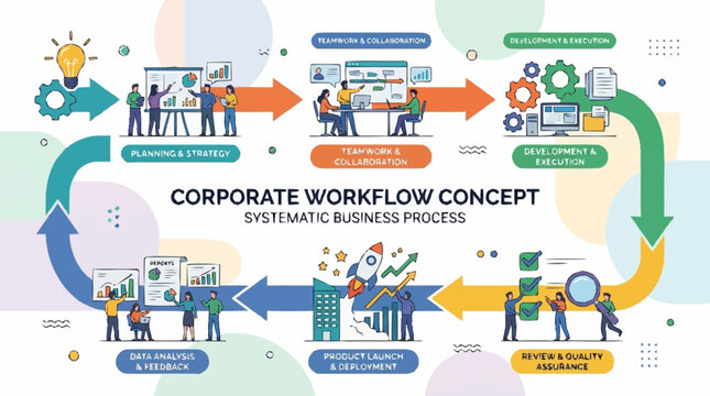 Corporate Workflow Concept Systematic Business Process Infographic.