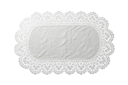 White oval fabric patch with decorative lace border