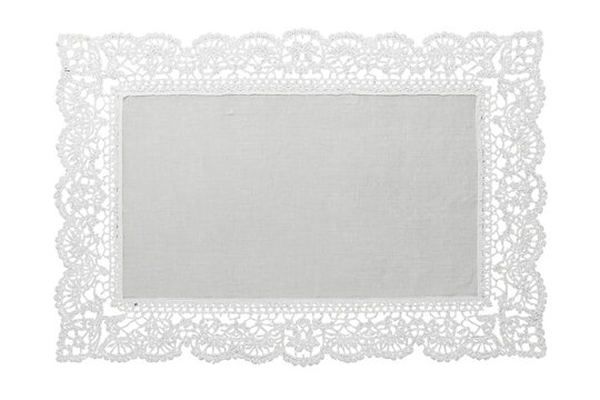 Blank rectangular textile label with lace edging