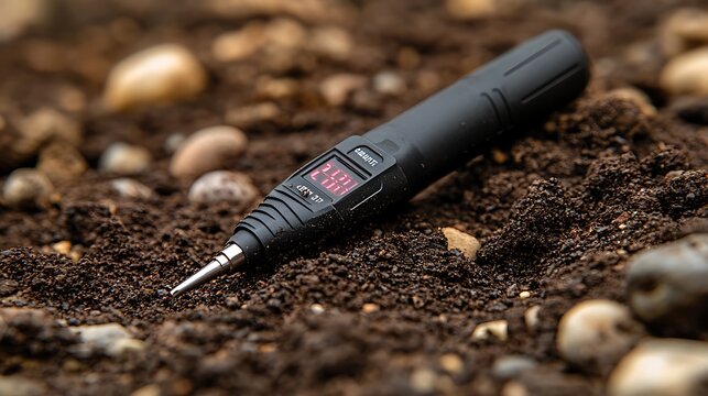 Soil pH Meter in Garden Soil.
