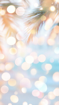 Palm tree leaves with bokeh lights, perfect for tropical holiday background