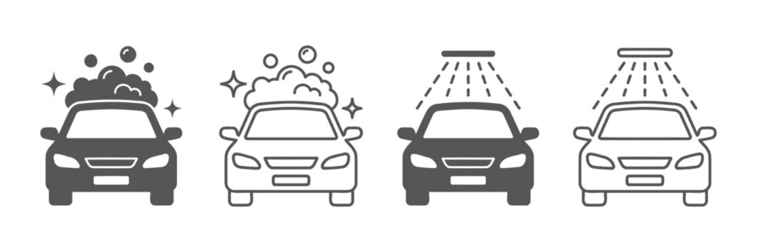 Set of car wash icons with soap bubbles and water spray vector illustration cleaning vehicle auto detailing