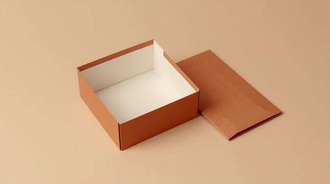 Empty brown cardboard box with open lid.