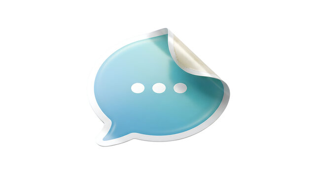 Blue speech bubble sticker with peeling corner and ellipsis icon for chat communication.
