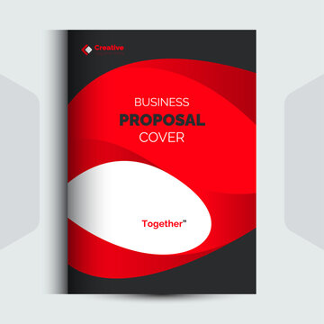 Modern business proposal cover template featuring red wave and black backdrop