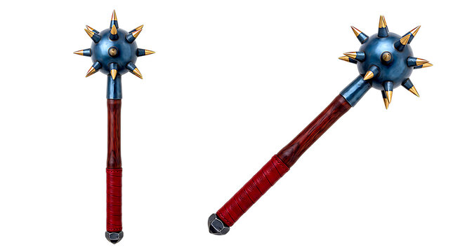 Medieval spiky mace weapon with a wooden handle and metal spikes, suitable for gaming, fantasy, historical, or combat-themed designs.