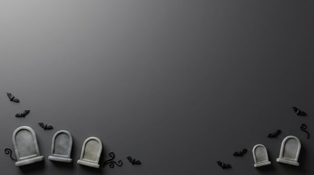 A spooky and eerie halloween scene featuring tombstones bats and a dark mysterious atmosphere