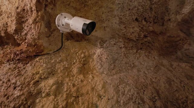 Security cctv camera monitoring inside a cave
