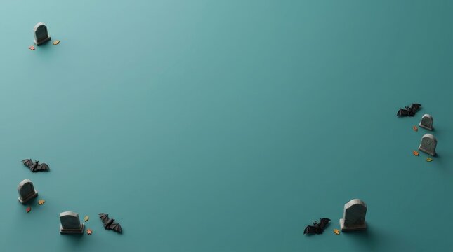 A serene teal background with scattered halloween themed figures perfect for spooky season designs and digital artwork