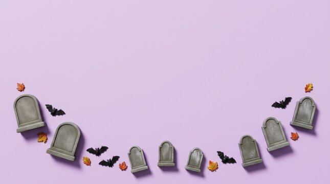 Spooky halloween cemetery scene with tombstones and bats perfect for october 31st celebrations and decorations